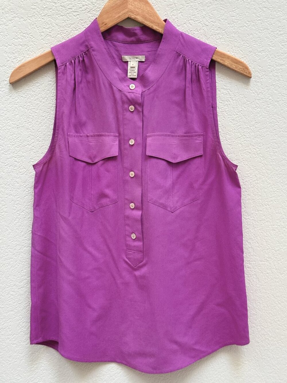 J.Crew fuchsia silk popover sleeveless blouse sz 4